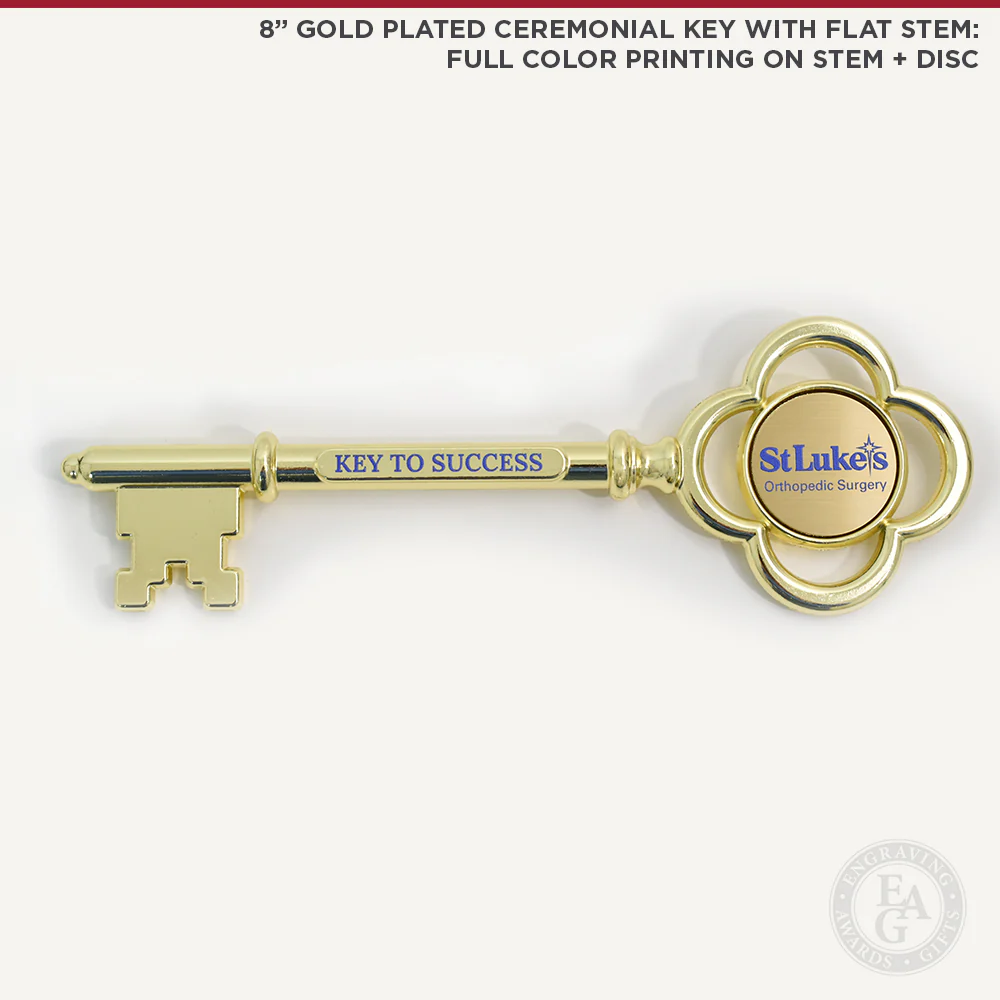 8" Gold Plated Ceremonial Key with Flat Stem - Image 5