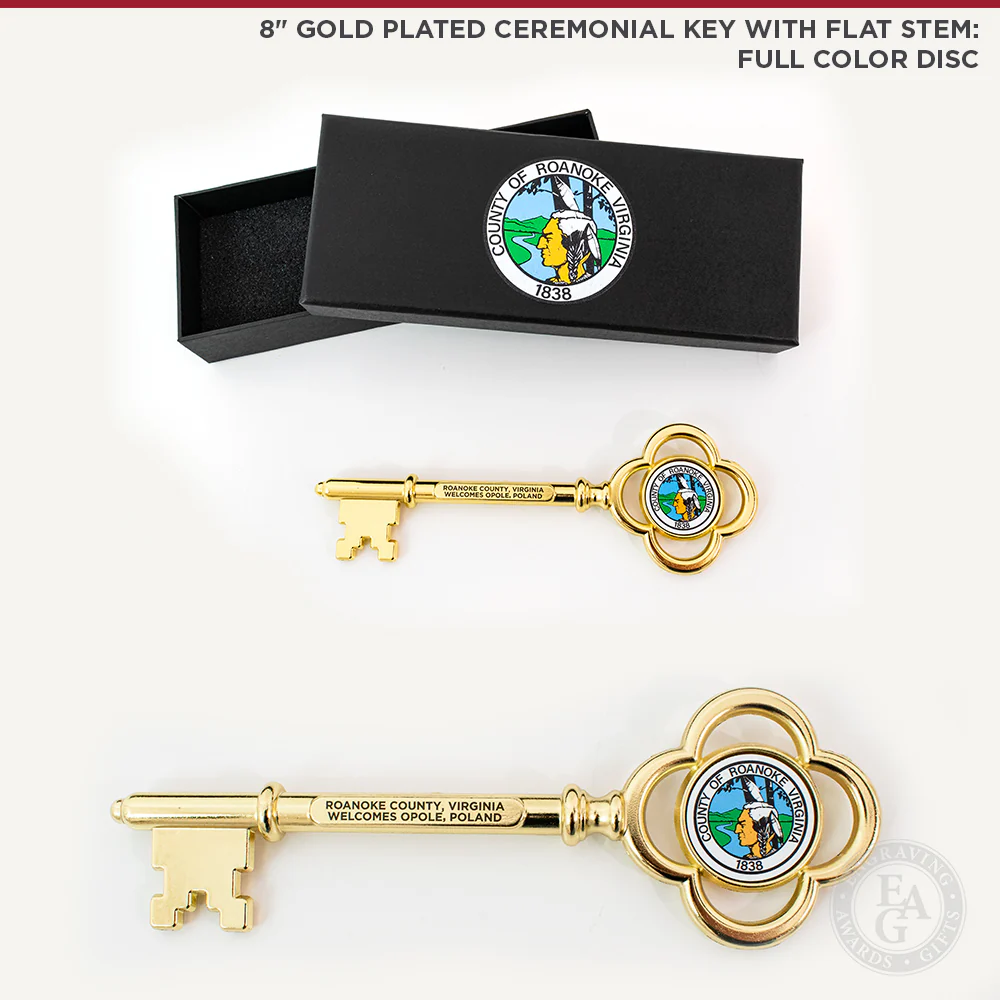 8" Gold Plated Ceremonial Key with Flat Stem - Image 6