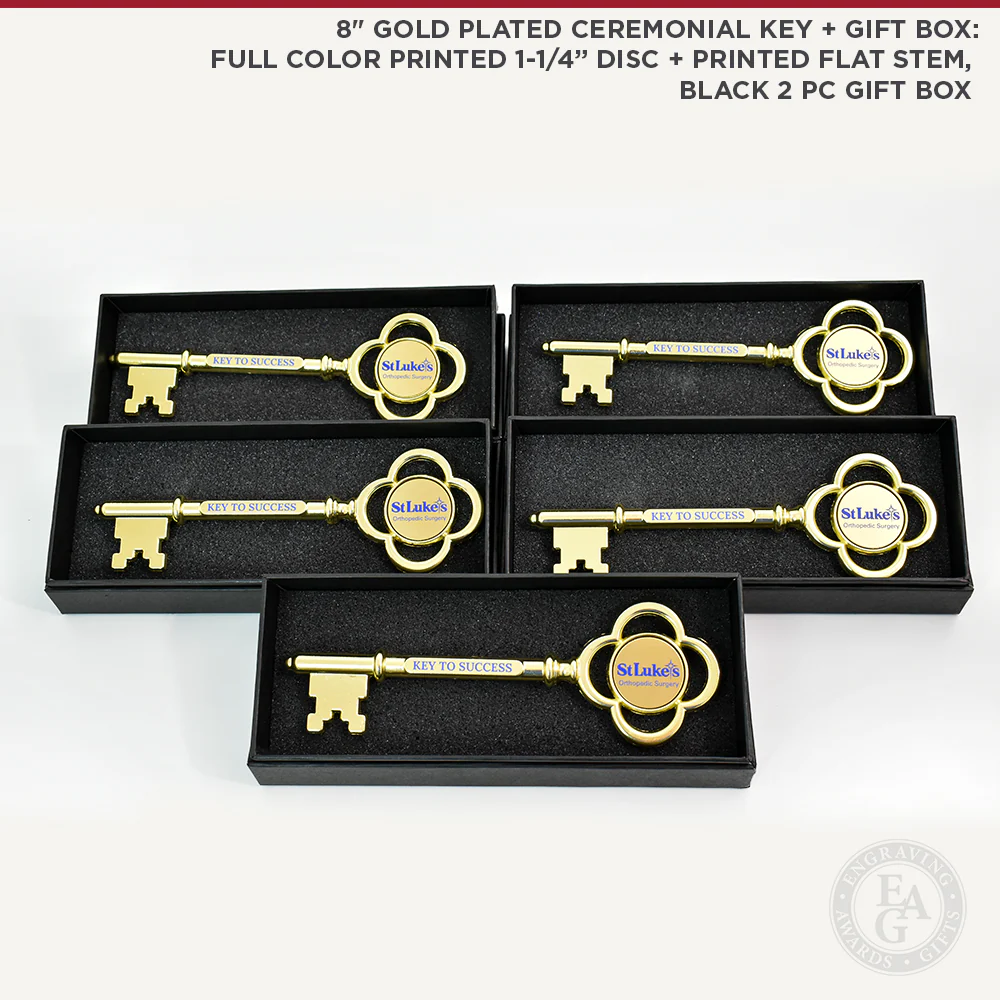 8" Gold Plated Ceremonial Key with Flat Stem - Image 9