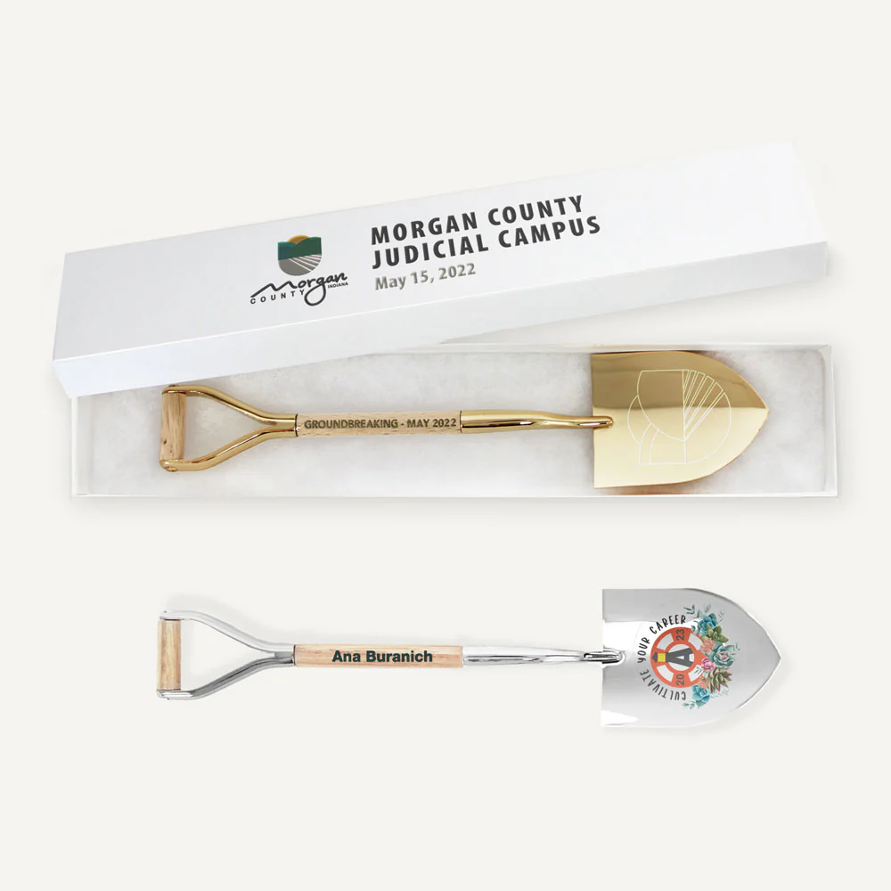 8-1/2" Gold & Silver Miniature Ceremonial Shovels - Wood Handles