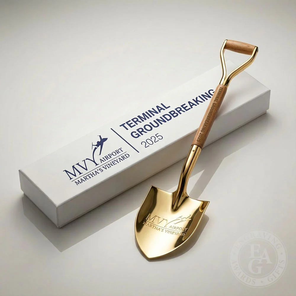 8-1/2" Gold & Silver Miniature Ceremonial Shovels - Wood Handles - Image 12