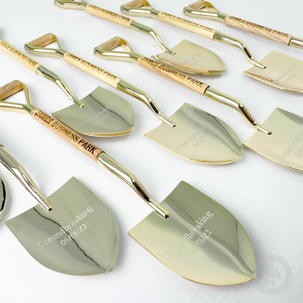 8-1/2" Gold & Silver Miniature Ceremonial Shovels - Wood Handles - Image 14