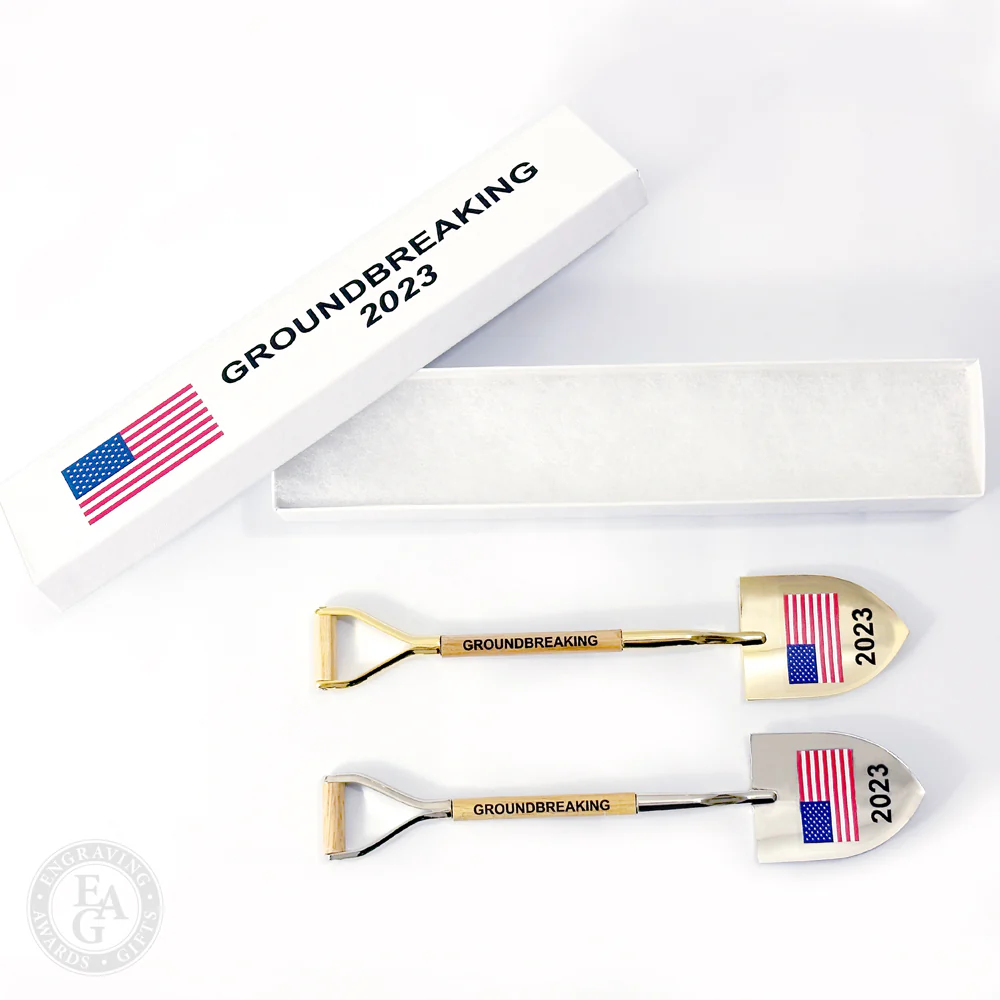 8-1/2" Gold & Silver Miniature Ceremonial Shovels - Wood Handles - Image 15