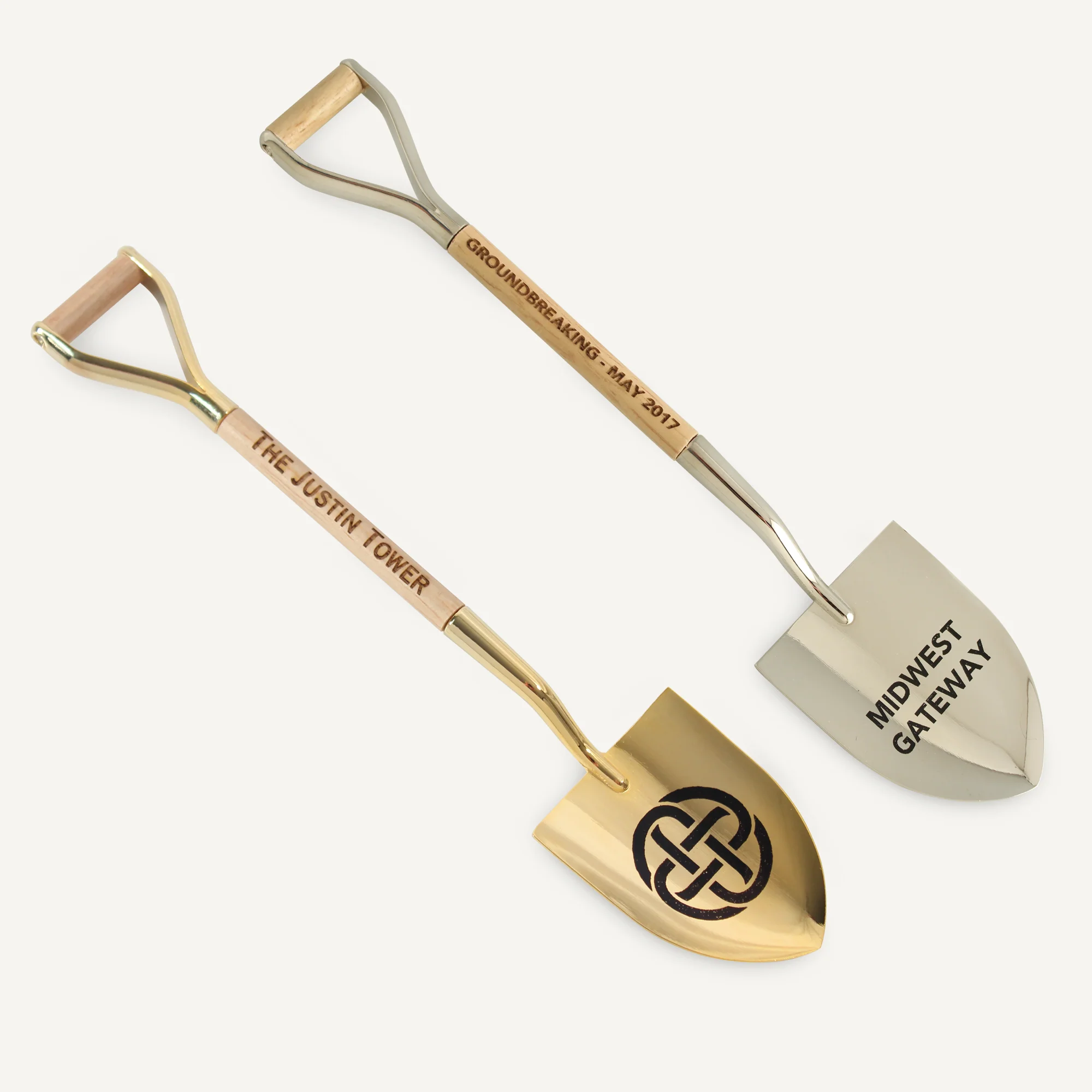 8-1/2" Gold & Silver Miniature Ceremonial Shovels - Wood Handles - Image 2