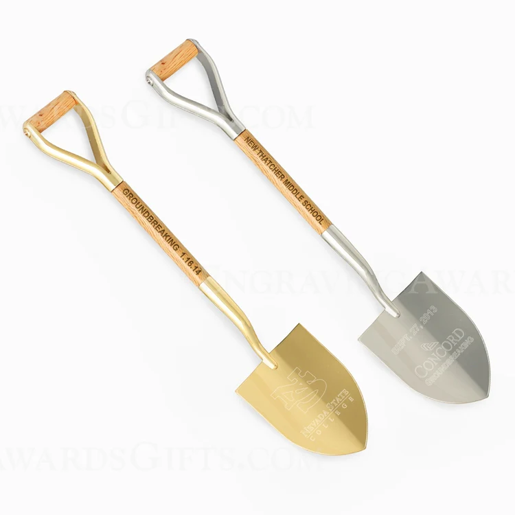 8-1/2" Gold & Silver Miniature Ceremonial Shovels - Wood Handles - Image 3