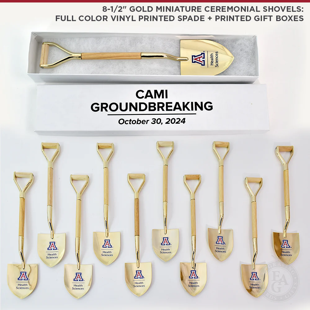 8-1/2" Gold & Silver Miniature Ceremonial Shovels - Wood Handles - Image 6