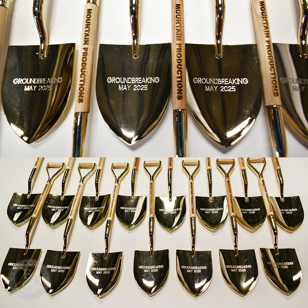 8-1/2" Gold & Silver Miniature Ceremonial Shovels - Wood Handles - Image 7