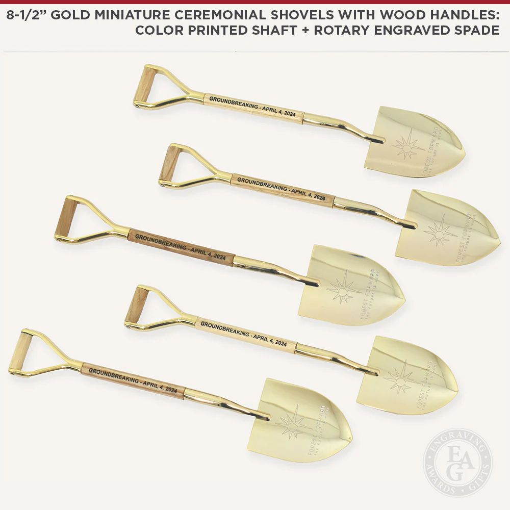 8-1/2" Gold & Silver Miniature Ceremonial Shovels - Wood Handles - Image 8