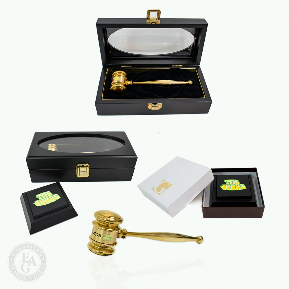 8" High Polished Solid Brass Gavel Presentation Set - Image 6
