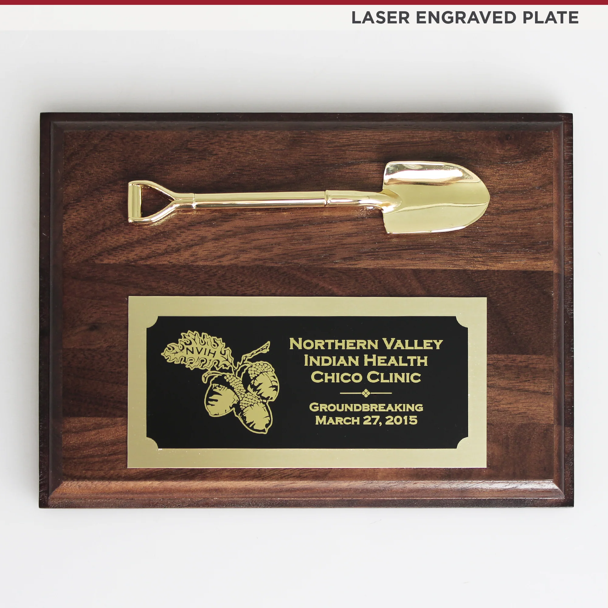 8" x 6" Miniature Shovel Plaque - Walnut - Image 3