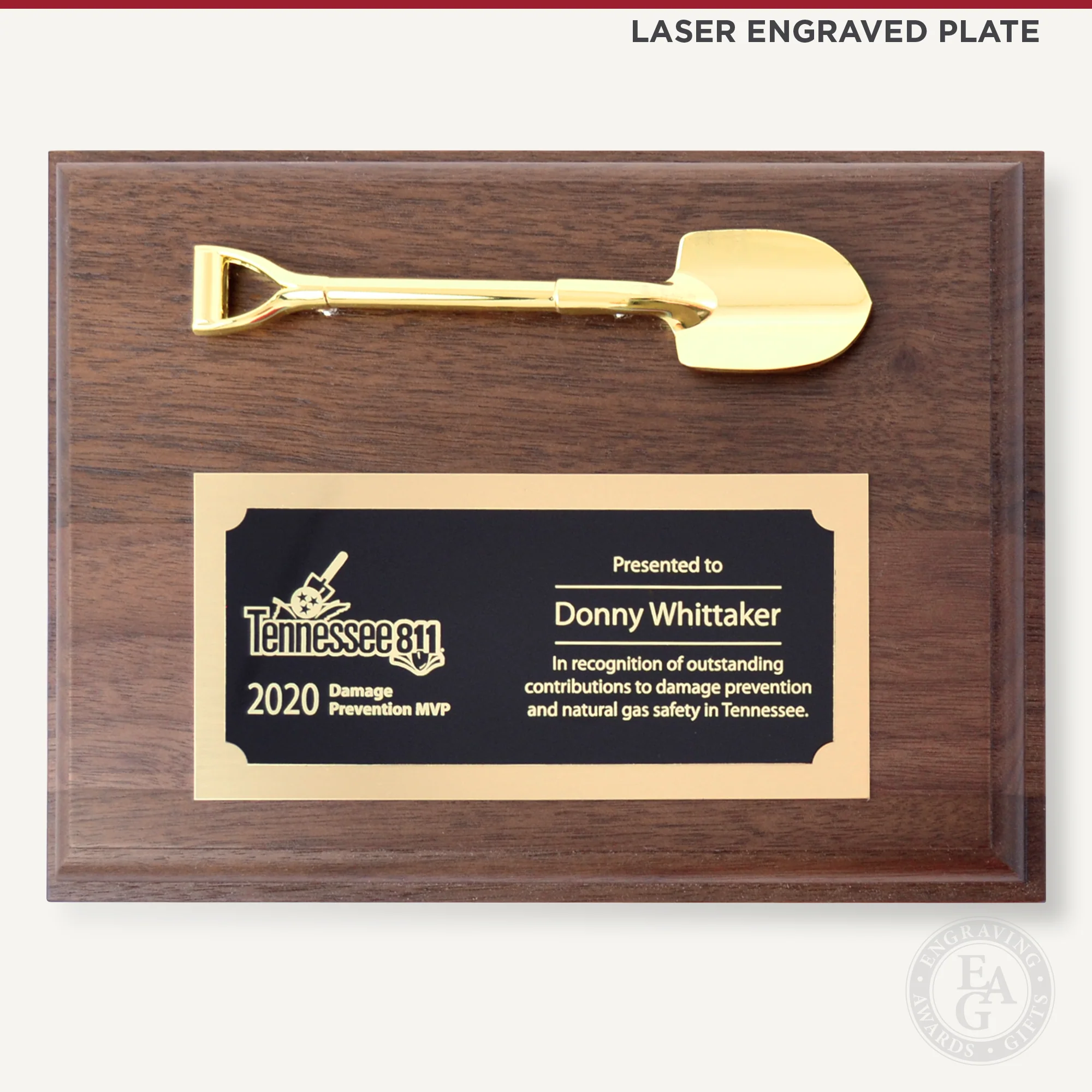 8" x 6" Miniature Shovel Plaque - Walnut - Image 5