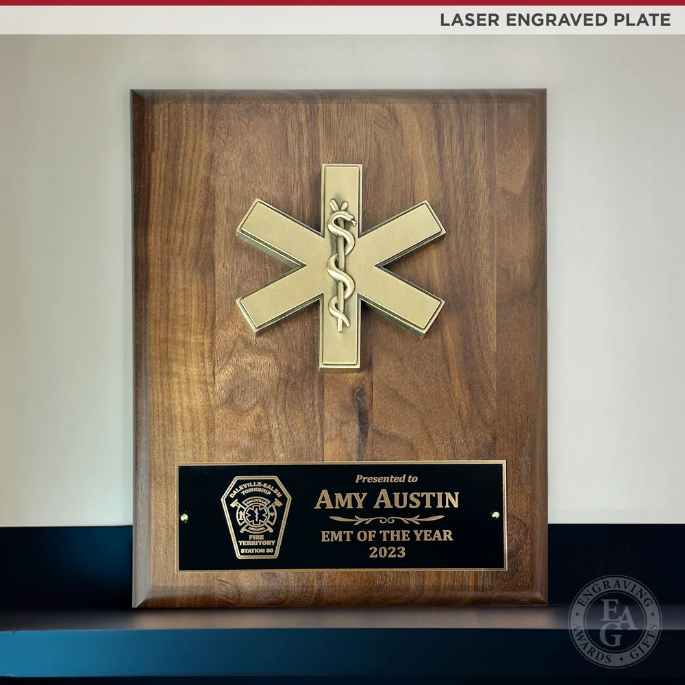 9" x 12" Genuine Walnut EMS Metal Casting Plaque - Image 3