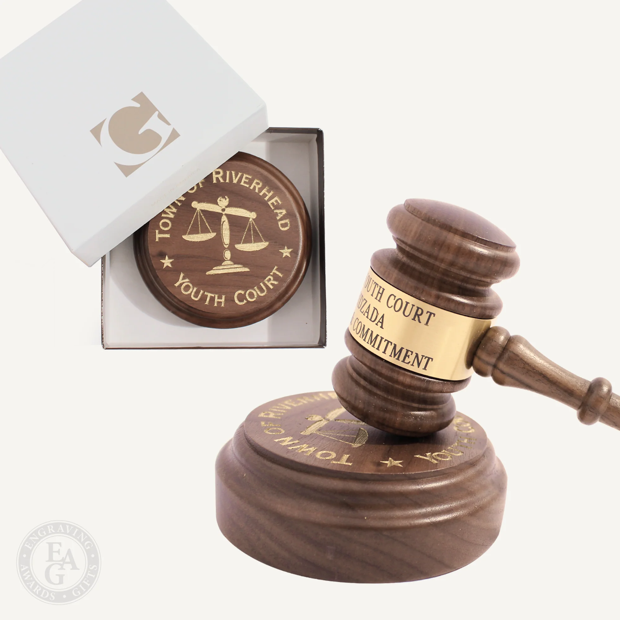 American Walnut Gavel Sound Block with Gift Box - Image 2