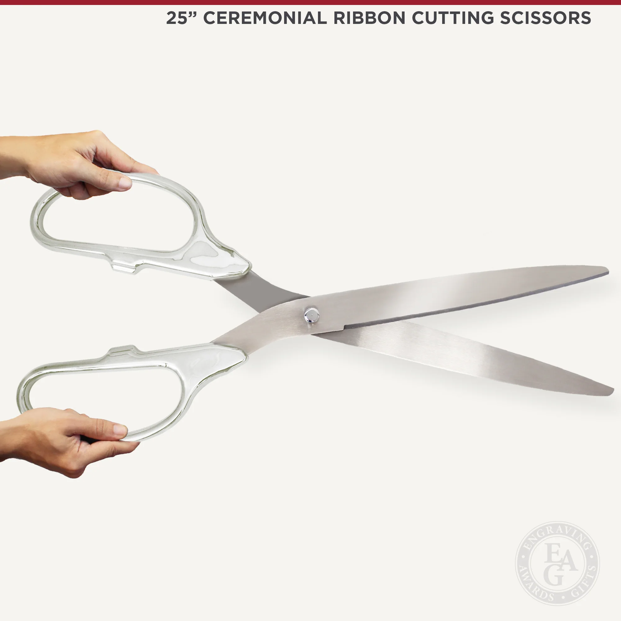 25" Chrome Plated Ribbon Cutting Scissors with Silver Blades - Image 3
