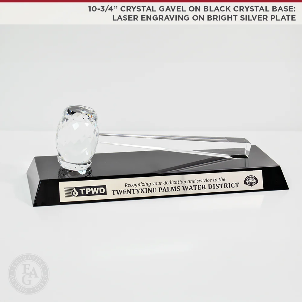 10-3/4" Crystal Gavel on Black Crystal Base - Image 3
