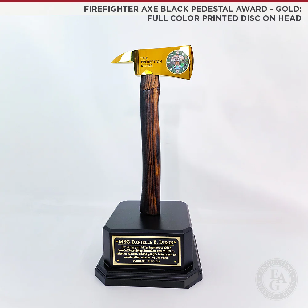 Firefighter Axe Black Pedestal Award - Gold - Image 5