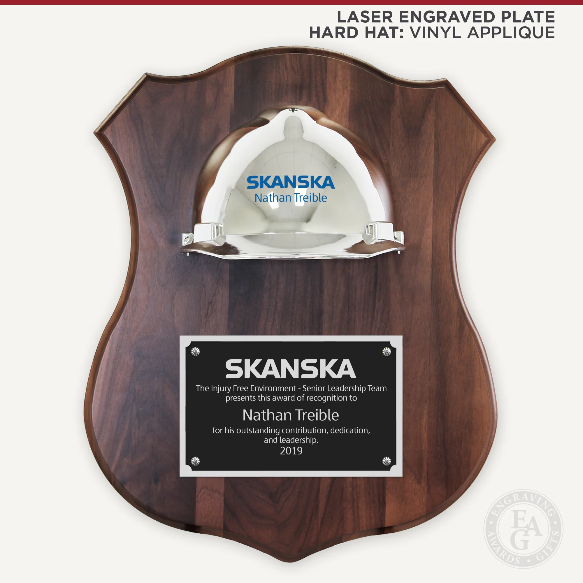 Full Size Hard Hat Plaque - Gold & Chrome - Image 3