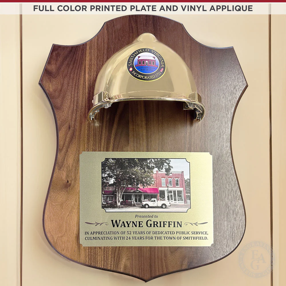Full Size Hard Hat Plaque - Gold & Chrome - Image 6