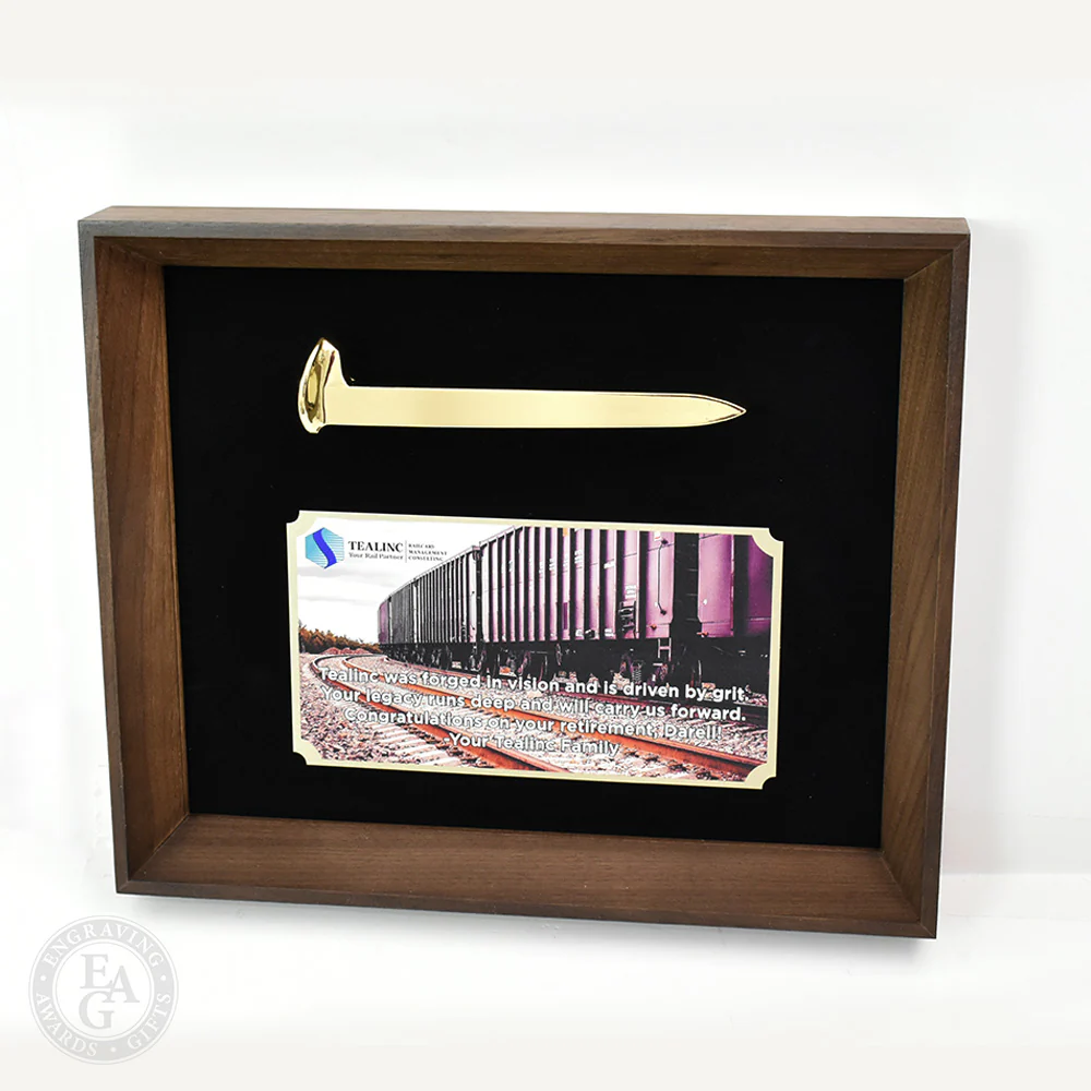Gold Plated Ceremonial Railroad Spikes Shadowbox Frames - Image 3