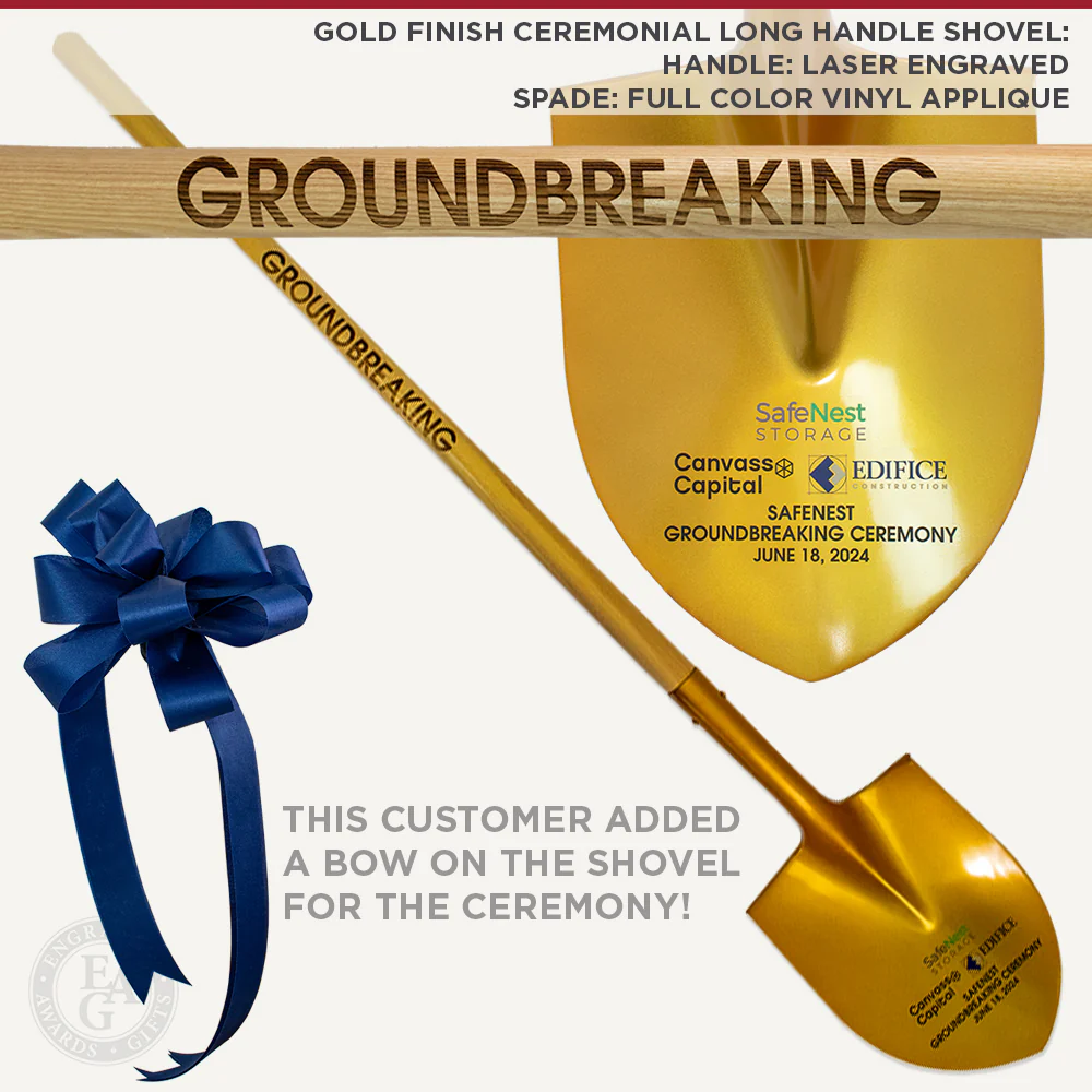 Gold Finish Ceremonial Groundbreaking Shovel - Long Handle - Image 2