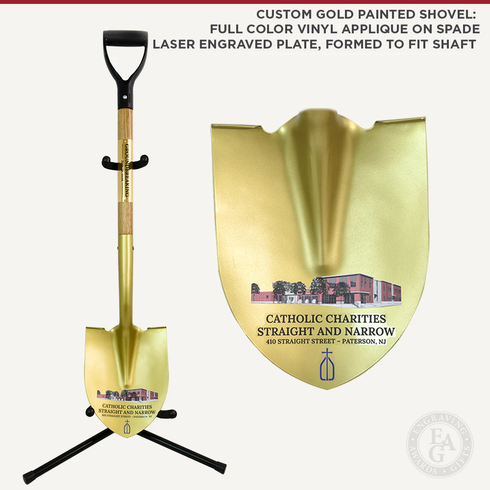 Gold Painted Ceremonial Groundbreaking Shovel - Black Handle - Image 13