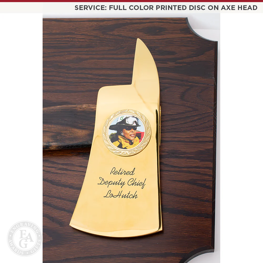 36" Gold Plated Ceremonial Firefighter Parade Axe - Flamed - Image 10