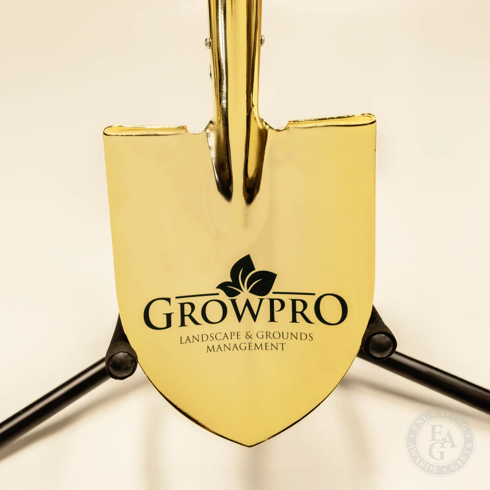 Gold Plated Ceremonial Groundbreaking Shovel - Paddle Handle - Image 10