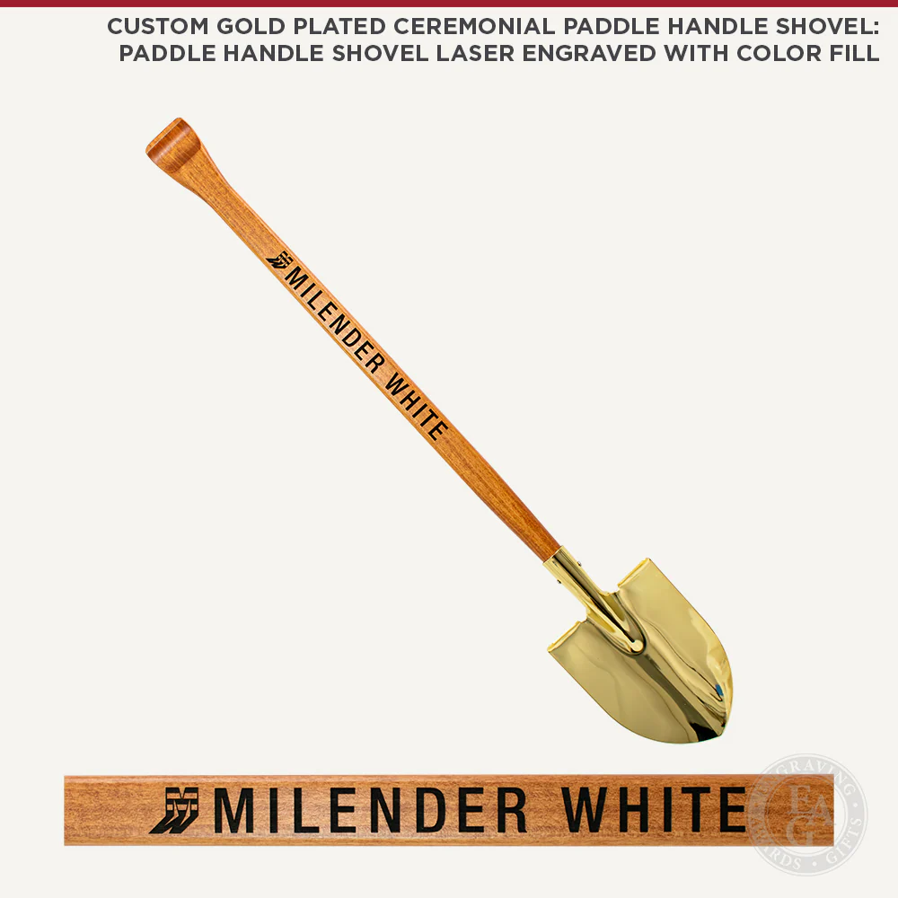 Gold Plated Ceremonial Groundbreaking Shovel - Paddle Handle - Image 7