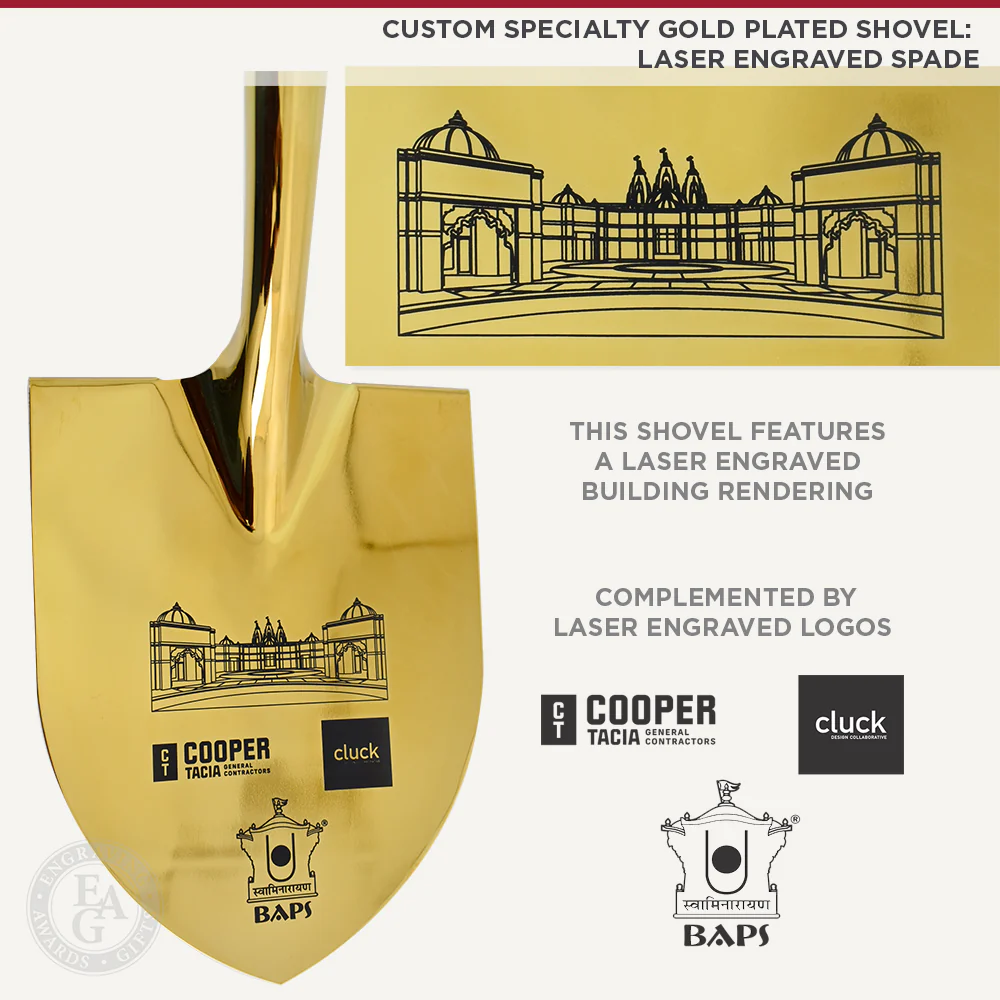 Specialty Gold Plated Ceremonial Groundbreaking Shovel - Long Handle - Image 5