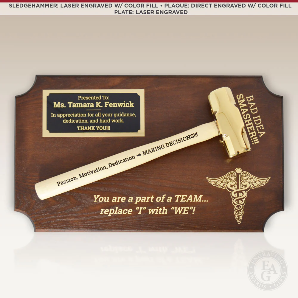 Small Gold Plated Sledgehammer Plaque - Image 3