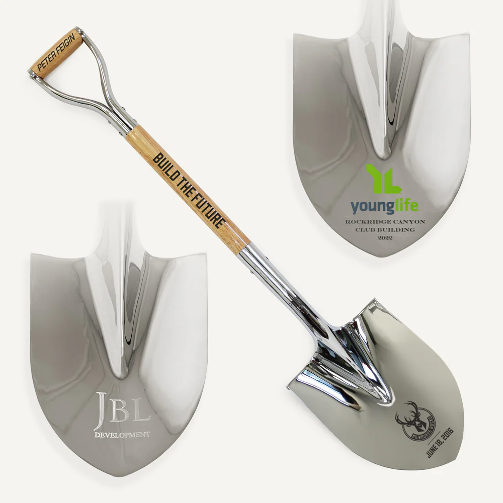 Traditional Chrome Plated Ceremonial Groundbreaking Shovel - D-Handle