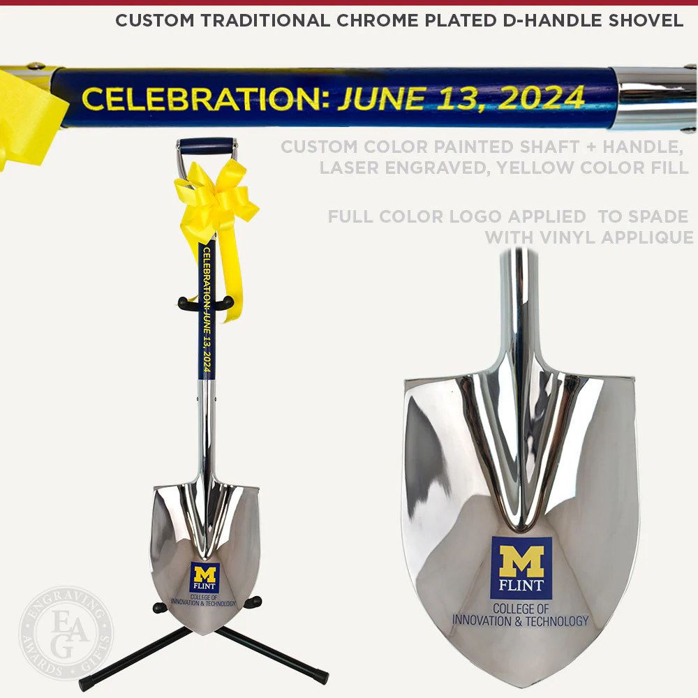 Traditional Chrome Plated Ceremonial Groundbreaking Shovel - D-Handle - Image 20